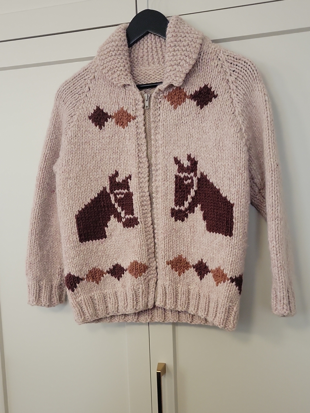 Women’s Small /XS vintage Zip-Up Horse Motif Sweater Cardigan - Beige /Brown